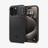 ACS06599 - iPhone 15 Pro Max Case Optik Armor (MagFit) in black showing the back with lens slot open